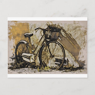 Bicicleta com cesta de flores postcard