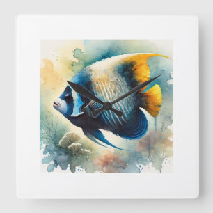 Bicolor Angelfish 120924AREF103 - Watercolor Square Wall Clock
