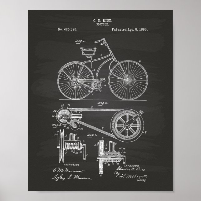 Bicycle 1890 Patent Art - Chalkboard Poster (Front)