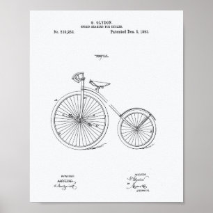 Bicycle 1893 Patent Art White Paper Poster