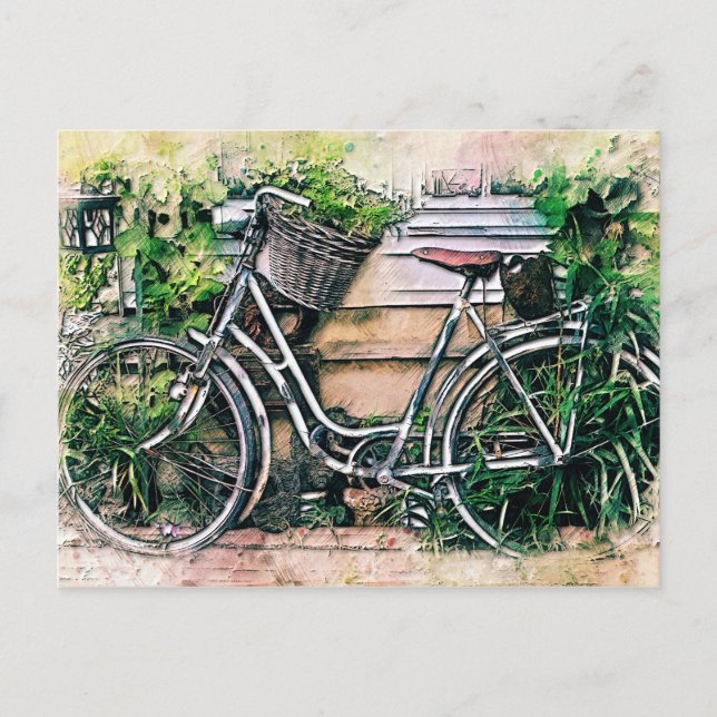 Bicycle and Basket in the Garden Postcard (Front)