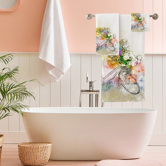 Bicycle and flowers  bath towel set (Creator Uploaded)