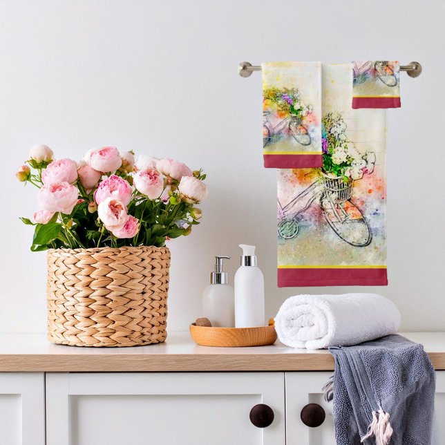 Bicycle and flowers  bath towel set (Creator Uploaded)