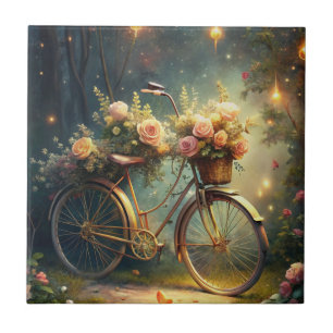 Bicycle and Flowers Ceramic Tile