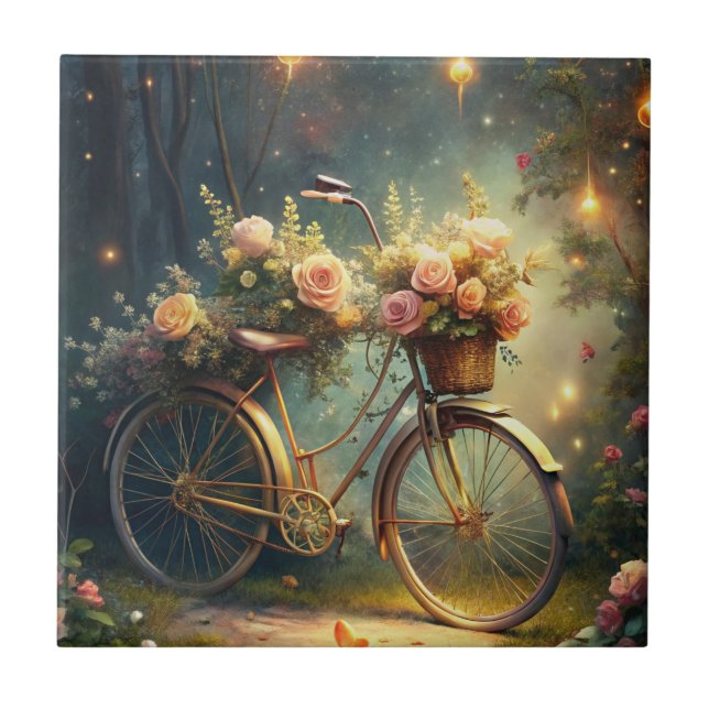 Bicycle and Flowers Ceramic Tile (Front)
