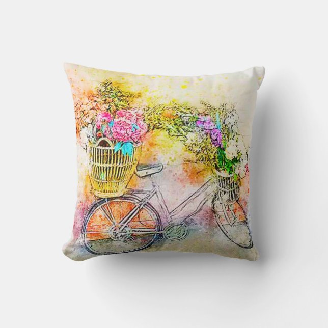 Bicycle and flowers  cushion (Front)
