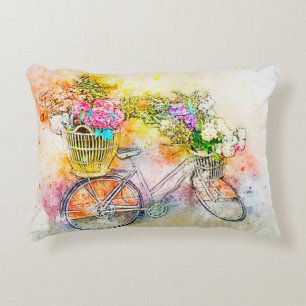 Bicycle and flowers  decorative cushion