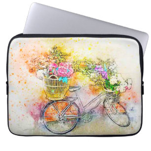 Bicycle and flowers  laptop sleeve