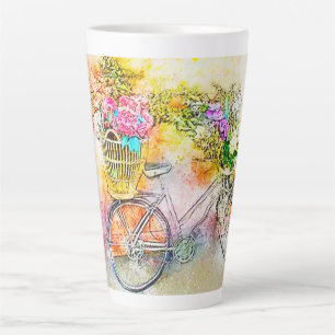 Bicycle and flowers  latte mug