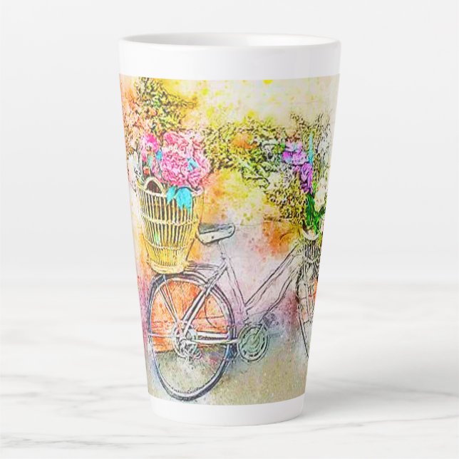 Bicycle and flowers  latte mug (Front)