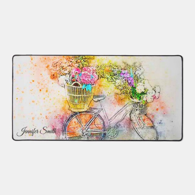 Bicycle and flowers  personalised desk mat (Front)