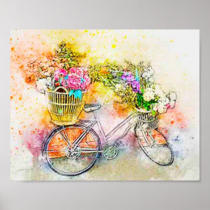Bicycle and flowers  poster
