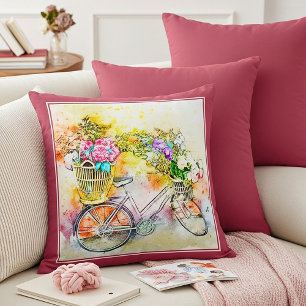 Bicycle and flowers  throw pillow