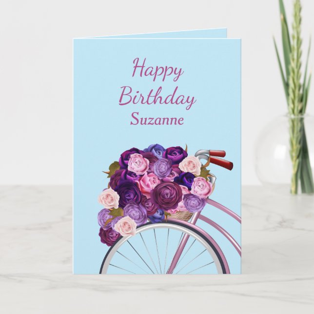 Bicycle and Roses Personalised Birthday Card (Front)