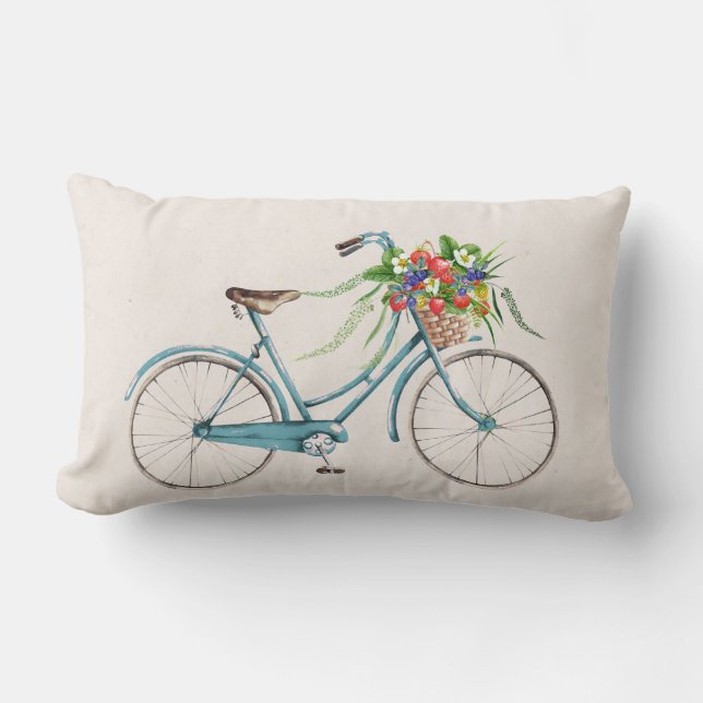 Bicycle and Strawberries Throw Pillow (Front)