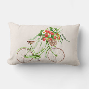 Bicycle and Strawberries Throw Pillow