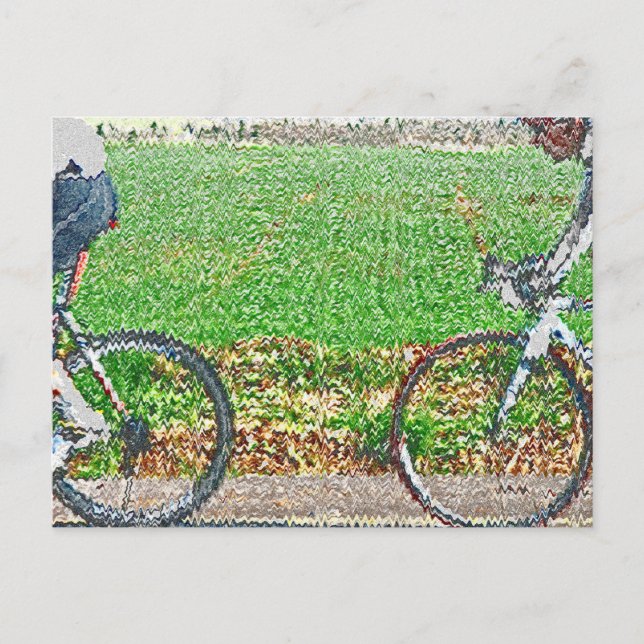 Bicycle Art, 2 Cyclists and Green Background Postcard (Front)