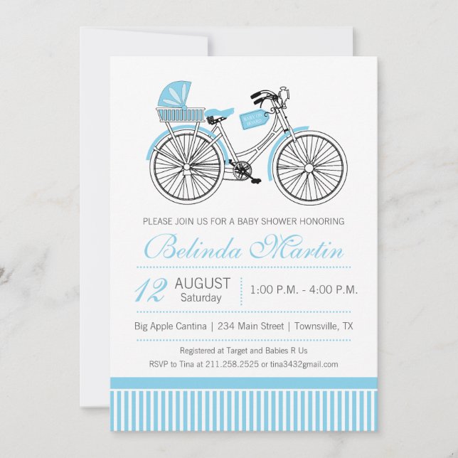 Bicycle Baby Shower Blue Invitation (Front)
