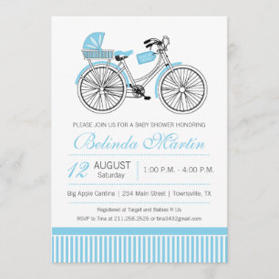 Bicycle Baby Shower Blue Invitation