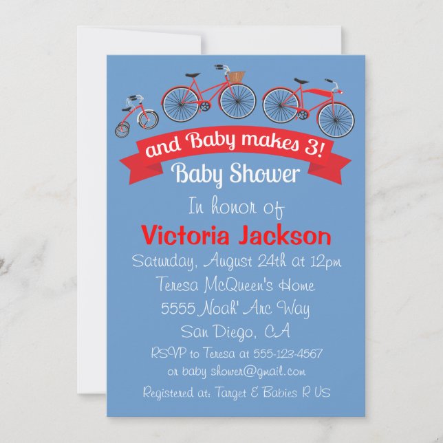 Bicycle Baby Shower Invitation (Front)