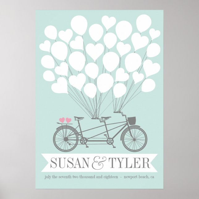 Bicycle Balloon Wedding Poster - CHOOSE YOUR COLOR (Front)