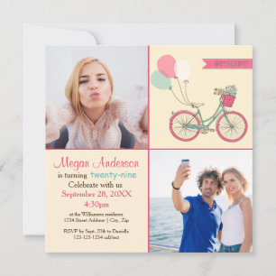 Bicycle Balloons 2 Photos - Birthday Invitation