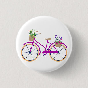 Bicycle, Basket, Flowers 3 Cm Round Badge