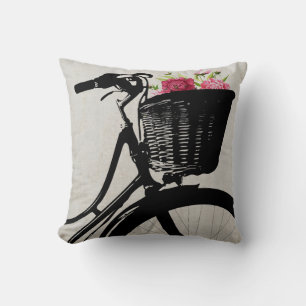 Bicycle Basket with Peonies Throw Pillow