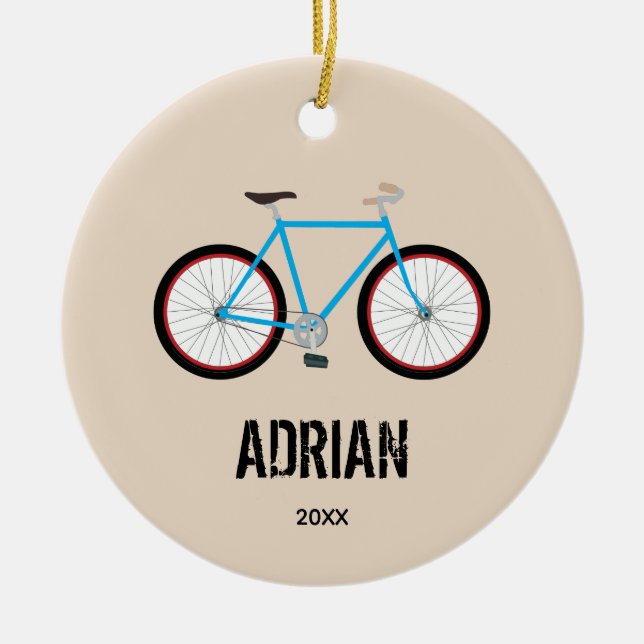 Bicycle Bike Design Custom Name Year Ceramic Ornament (Front)