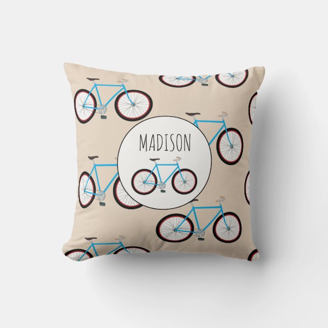 Bicycle Bike Pattern Custom Name Cushion (Front)