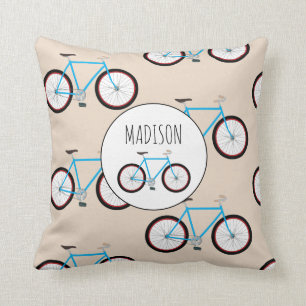 Bicycle Bike Pattern Custom Name Cushion