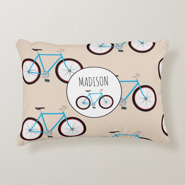 Bicycle Bike Pattern Custom Name Decorative Cushion (Front)