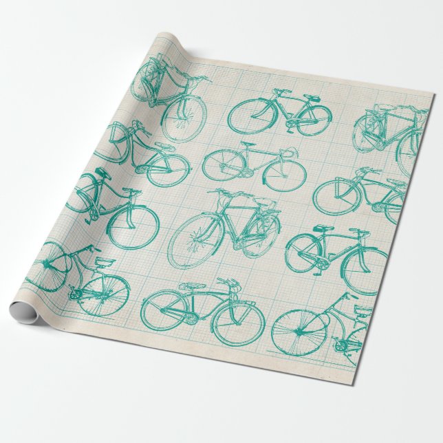 Bicycle blueprint design wrapping paper (Unrolled)