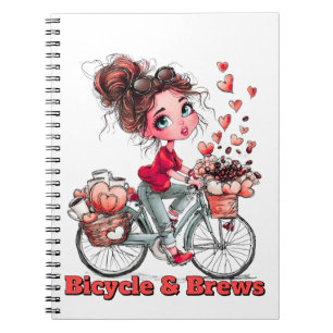 Bicycle & Brews Cute Coffee Girl Spiral Notebook