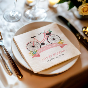 Bicycle Bridal Shower Elegant Chic Pink Flowers Napkin