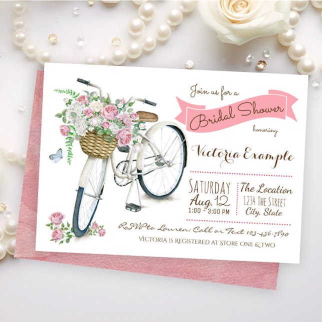 Bicycle Bridal Shower Invitation (Cute watercolor bicycle bridal shower invitation. Simply add your event details.)