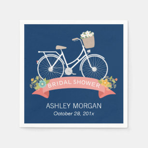 Bicycle Bridal Shower Navy Blue Coral Ribbon Napkin