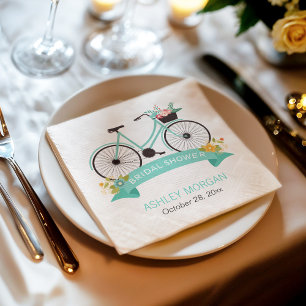 Bicycle Bridal Shower Party Mint Green Floral Napkin