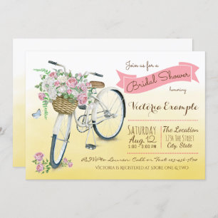 Bicycle Bridal Shower Vintage Bicycle Watercolor Invitation