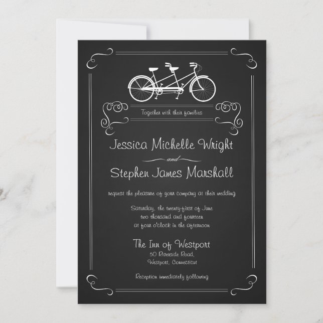 Bicycle Built for 2 Chalkboard Wedding Invitations (Front)