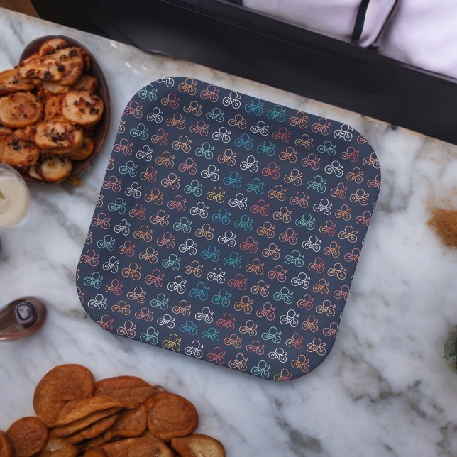 Bicycle Cartoon Pattern Paper Plate (bicycle kids theme,birthday,wedding,baby shower,special occasion event paper plate party supplies)