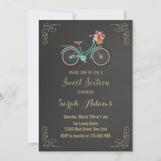 Bicycle Chalkboard Sweet Sixteen Invitation (Front)