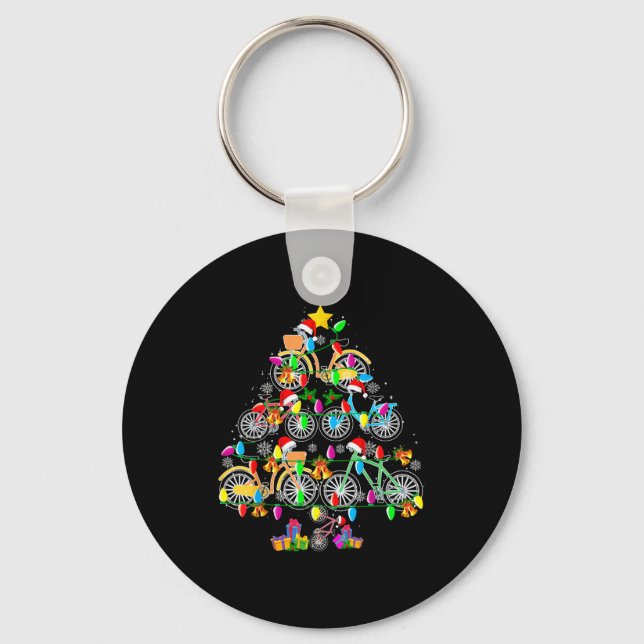 Bicycle Christmas Tree Funny Santa Bicycle Lover B Key Ring (Front)