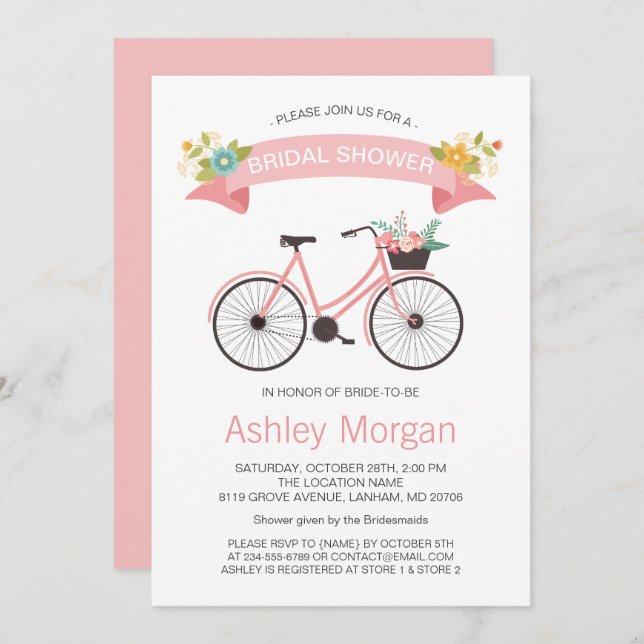 Bicycle Classy Chic Blush Pink Bridal Shower Invitation (Front/Back)