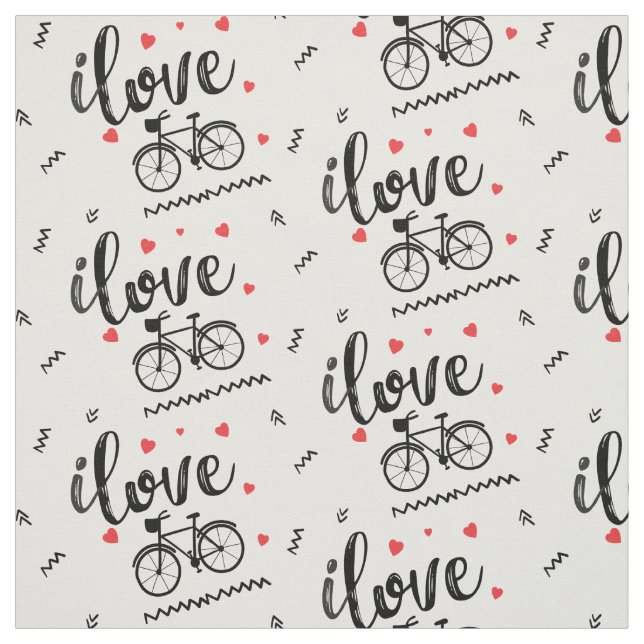 Bicycle cloth. I love bike rides. Red heart Fabric (Swatch)