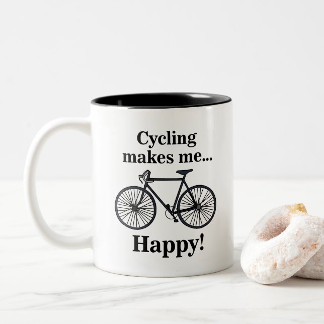 Bicycle Cycling Biking Cyclist Two-Tone Coffee Mug (With Donut)
