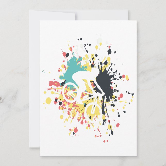 Bicycle Downhill Colour Splash Invitation (Front)