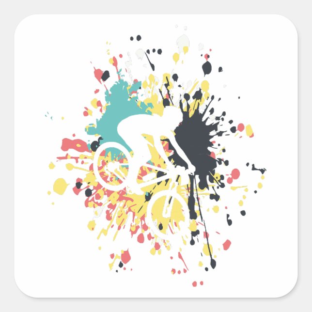 Bicycle Downhill Colour Splash Square Sticker (Front)