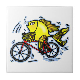 BICYCLE FISH funny Sparky cartoon gift Ceramic Tile