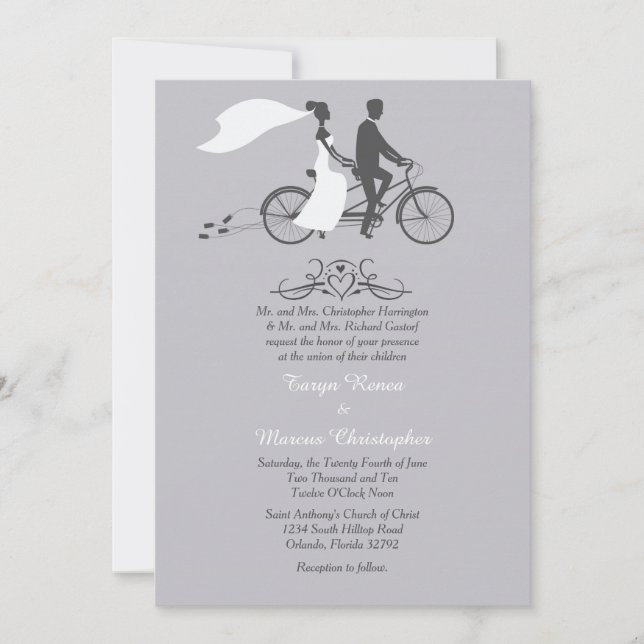 Bicycle For Two 5x7 Wedding Invitation (Front)